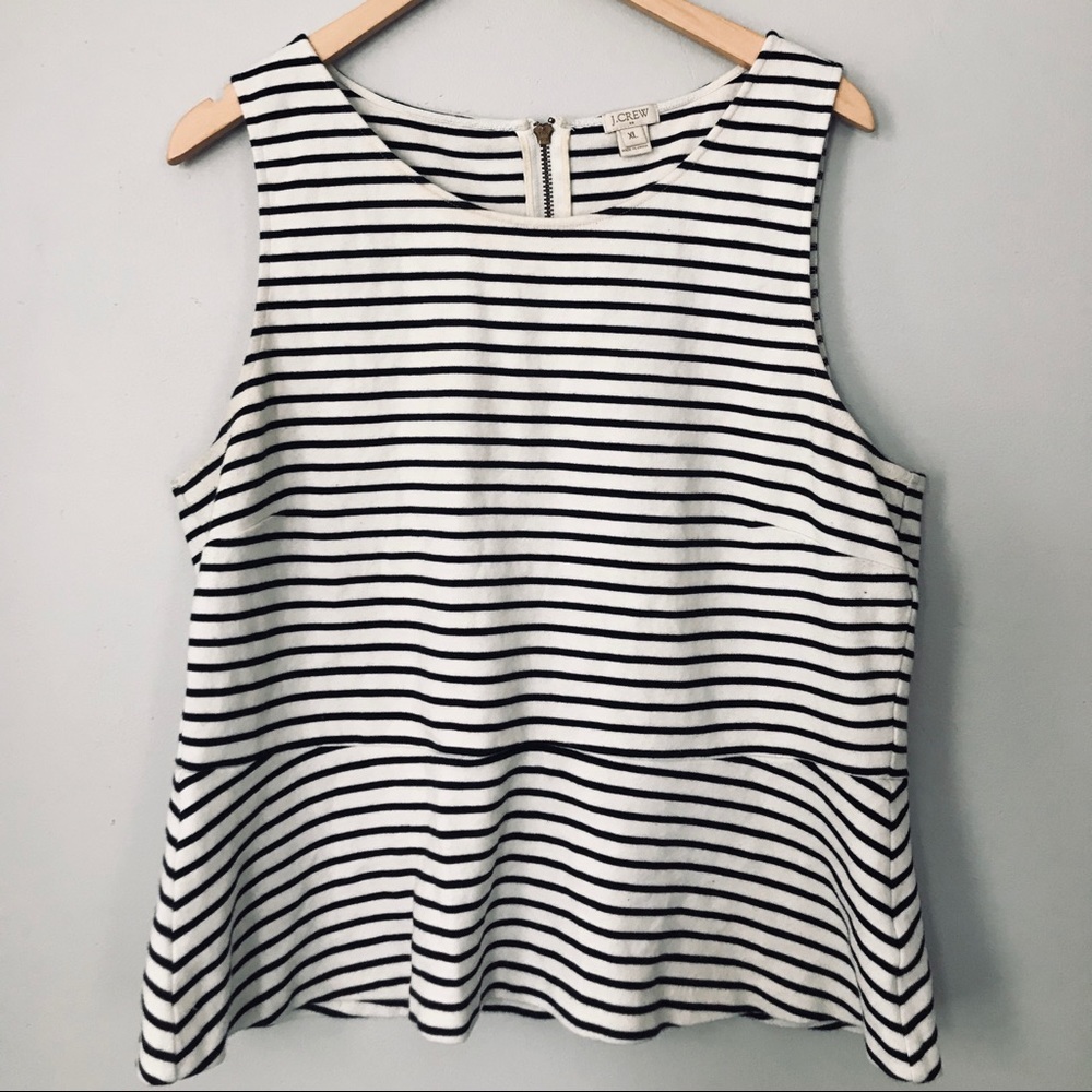 J. Crew B&W Stripe Peplum Tank